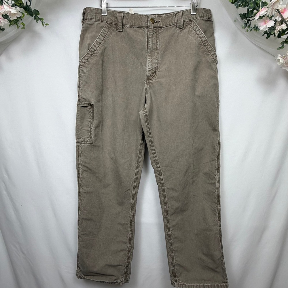 Carhartt B151 LBR Mens 36x32 Light Brown Canvas Dungaree Fit Work Pants Utility